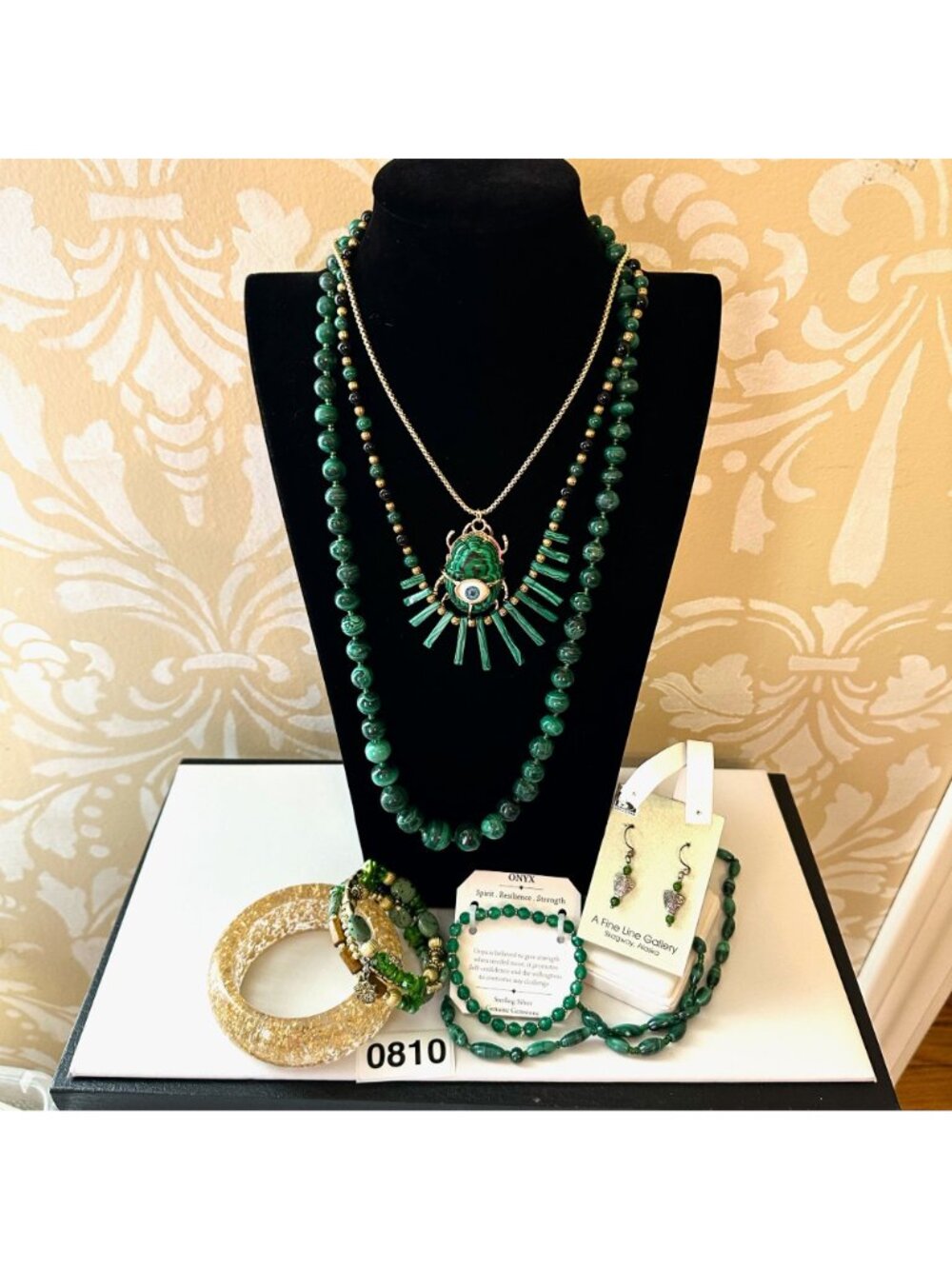 Jewelry Lot Vintage Modern Malachite Onxy Necklaces Bracelets Earrings Sterling - Picture 10 of 10
